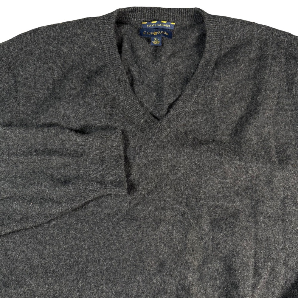 Club Room Estate Cashmere Sweater Mens XL Charcoal Grey V-Neck Pullover Knit